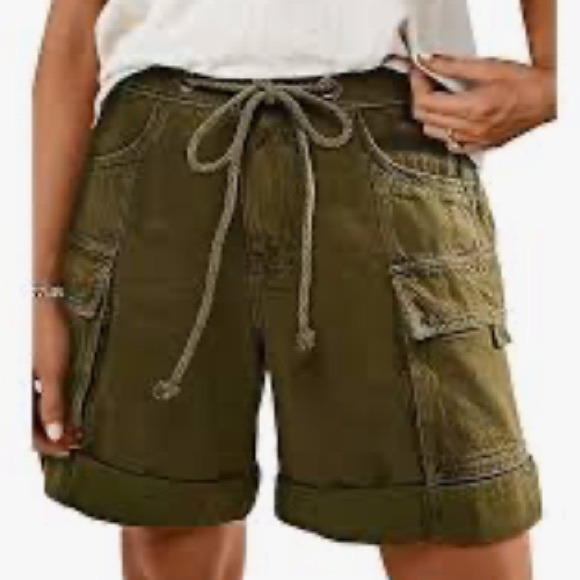Free People Frankie Cargo Shorts Army Green M NWT - Picture 3 of 4